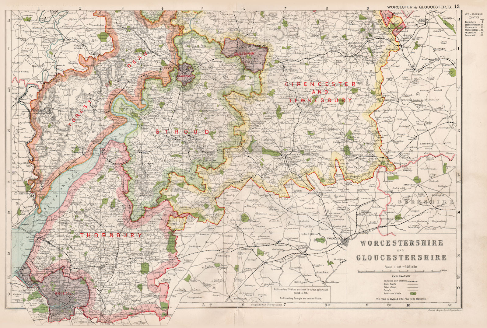 WORCESTERSHIRE AND GLOUCESTERSHIRE SOUTH.Parliamentary divisions.BACON 1936 map
